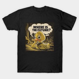 Thoughtful Yellow Plastic Duck Funny Question Duck T-Shirt